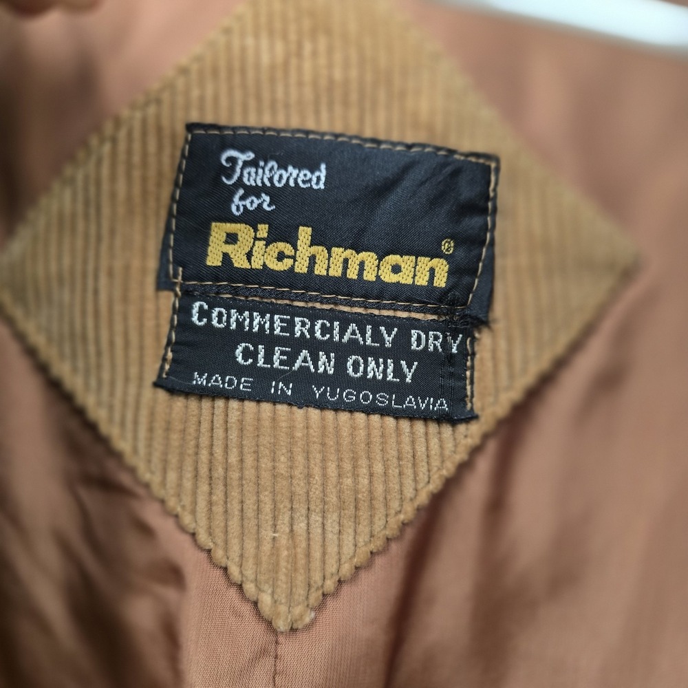 Vintage Richman Sport Coat Mens 39 L Camel Tan Corduroy Western Elbow Patch - Picture 2 of 11